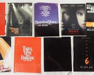 1026 LOT OF NINE MOVIE PRESS KITS. LOT INCLUDES, TWILIGHT ZONE THE MOVIE CONTAINS 18 STILLS INCLUDING ONE SIGNED PRODUCTION INFO & A SCREENING INVITATION. THE SILENCE OF THE LAMBS; CONTAINS 5 STILLS INCLUDING ONE SIGNED PRODUCTION INFO & SCREENING INVITATIONS. TALES FROM THE DARK SIDE; CONTAINS 4 STILLS & PRODUCTION INFO. THE LAWNMOWER MAN; CONTAINS 6 STILLS, PRODUCTION INFO, SCREENING INVITATIONS & 4 35MM SLIDES. THE SIXTH SENSE; CONTAINS 11 STILLS & PRODUCTION INFO. MIDNIGHT IN THE GARDEN OF GOOD & EVIL; CONTAINS 11 STILLS & PRODUCTION INFO. BLESS THIS CHILD; CONTAINS 9 STILLS & PRODUCTION INFO. TALES FROM THE CRYPT BORDELLO OF BLOOD; CONTAINS 4 STILLS INCLUDING ONE SIGNED & PRODUCTION INFO. & MALICE; CONTAINS 9 STILLS, SCREENING INVITATIONS & PRODUCTION INFO.
