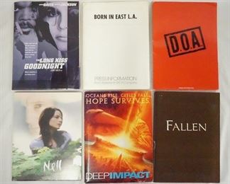 1033 LOT OF SIX MOVIE PRESS KITS. LOT INCLUDES, FALLEN, DEEP IMPACT, BORN IN EAST L.A., NELL, D.O.A., & THE LONG KISS GOODNIGHT. KITS CONTAIN STILLS, & PRODUCTION INFO. THE LONG KISS GOODNIGHT ALSO INCLUDES 10 35 MM SLIDES.