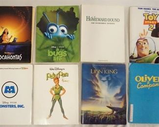 1037 LOT OF EIGHT DISNEY MOVIE PRESS KITS. LOT INCLUDES, TOY STORY 2, MONSTERS INC., PETER PAN, A BUGS LIFE, HOMEWARD BOUND, OLIVER & COMPANY, THE LION KING, & POCAHONTAS. KITS INCLUDES STILLS PRODUCTION NOTES ETC. THE LION KING ALSO INCLUDES 10 35 MM SLIDES.