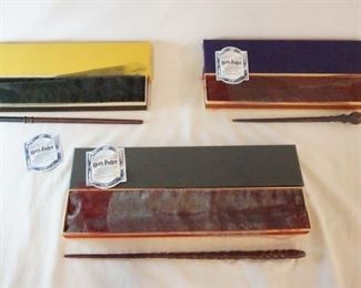 1042 LOT OF THREE HARRY POTTER THE NOBLE COLLECTION WAND REPLICAS, LOT INCLUDES DRACO MALFOR, CHO CHANG, & MAD-EYE MOODY REPLICAS W/ ORININAL BOXES