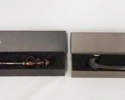 1052 LOT OF TWO HARRY POTTER THE NOBLE COLLECTION DEATH EATER WAND REPLICAS. LOT INCLUDES DEATHER EATER (SWIRL) & DEATH EATER (STALLION). BOX COME W/ ORIGINAL BOXES.