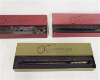 1067 LOT OF THREE WIZARDING WORLD OF HARRY POTTER *OLLIVANDERS* WANDS LOT INCLUDES HOLLY, IVY, & ASH. IN ORIGINAL BOXES
