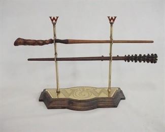 1114 HARRY POTTER THE NOBLE COLLECTION FRED & GEORGE WEASLEY WAND REPLICAS W/ DISPLAY.