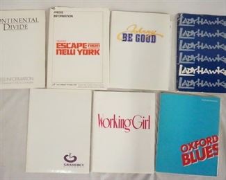 1154 LOT OF SEVEN MOVIE PRESS KITS INCLUDING CONTINENTAL DIVIDE; CONTAINS 17 STILLS, A HOME OF OUR OWN; CONTAINS 4 STILLS, A SCREENING INVITE & PRODUCTION INFO. WORKING GIRL; CONTAINS 13 STILLS, A SCREENING INVITE & PRODUCTION INFO. OXFORD BLUES; CONTAINS 5 STILLS & PRODUCTION INFO. ESCAPE FROM NEW YORK; CONTAINS 12 STILLS & PRODUCTION INFO. LADYHAWKE; CONTAINS 16 STILLS, A SCREENING INVITE & PRODUCTION INFO. & JOHNNY BE GOOD; CONTAINS 7 BLACK & WHITE STILLS INLCUDING ONE SIGNED, 7 COLOR STILLS & PRODUCTION INFO.