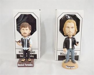 1162 LOT OF TWO LOST DHARMA INITATIVE BOBBLE HEADS INCLUDING DANIEL FARADAY & SAWYER BY BIF BANG POW W/ ORIGINAL BOXES.