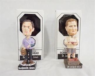 1164 LOT OF TWO LOST DHARMA INITATIVE BOBBLE HEADS INCLUDING BENJAMIN LINUS & DR. LESLIE ARZT BY BIF BANG POW W/ ORIGINAL BOXES.
