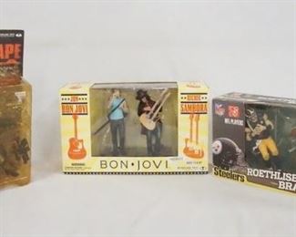 1171 LOT OF THREE MCFARLANE TOYS ACTION FIGURES W/ ORIGINAL BOXES. LOT INCLUDES ESCAPE FROM L.A., BON JOVIE & RICHIE SAMBORA, & BEN ROETHLISBERGER & TERRY BRADSHAW