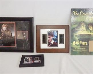 1180 LOT CONTAINS FRAMED HARRY POTTER FILM CELLS, A PROMOTIONAL CALENDER FOR THE HALF BLOOD PRINCE, & A PRINT & CARD OF RON WEASLEY.