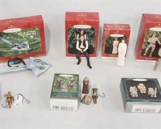1186 GROUP OF HALLMARK STAR WARS CHRISTMAS ORNAMENTS. THE SET OF THREE EWOKS IS MISSING ONE EWOK.