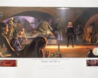 1189 LIMITED EDITION STAR WARS RETURN OF THE JEDI JABBA THE HUT RALPH MCQUARRIE PRINT W/ 70MM FILM CELL. NO 2219/2500. 18 IN X 12 IN