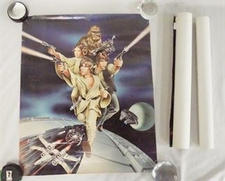 1193 LOT OF THREE STAR WARS MOVIE POSTERS. ALL HAVE DAMAGE. 22 IN X 18 1/4 IN