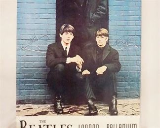 1196 LOT OF TWO ORIGINAL THE BEATLES POSTERS INCLUDING ONE FOR LONDON PALLADIUM ROYAL PREFORMANCE 1963. HAS SOME TEARING ON EDGES & STAINNING. 28 IN X 20 IN & YELLOW SUBMARINE HAS SOME DISCOLORATION & CREASES & A TEAR ON THE EDGE. 21 IN X 16 IN