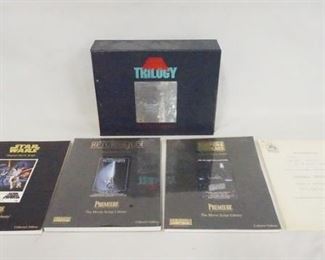 1197 STAR WARS 1992 TRILOGY SPECIAL LETTERBOX EDITION VHS SET CONTAINING STAR WARS, RETURN OF THE JEDI, THE EMPIRE STRIKES BACK & FROM STAR WARS TO JEDI THE MAKING OF A SAGA WHICH IS STILL SEALED THE OTHER THREE HAVE BEEN OPENED, THREE 1994 SPECIAL EDITION SCRIPTS FOR EACH OF THE THREE FILMS RETURN OF THE JEDI & THE EMPIRE STRIKES BACK SCRIPTS ARE SEALED & A SCRIPT FOR THE EMPIRE STRIKES BACK FROM 20TH CENTURY FOX.