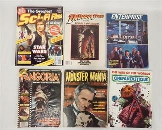 1198 LOT OF SIX MOVIE RELATED MAGAZINES LOT INCLUDES THE GREATEST SCI-FI FILMS OF ALL TIME, INDIANA JONES & THE TEMPLE OF DOOM OFFICIAL COLLECTORS EDITION, ENTERPRISE THE MAGAZINE FOR STAR TREK FANS, FANGORIA, MONSTER MANIA, & CINEFANTASTIQUE. FANGORIA & MONSTER MANIA HAVE DAMAGE.