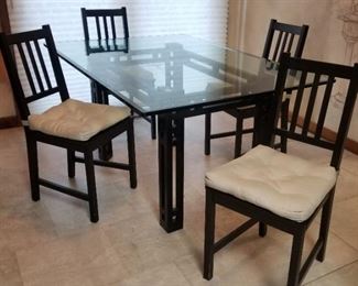 Black Asian Inspired Glass Top Dining Table & 4 Chairs
