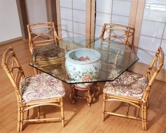 Asian Giant Fishbowl Dining Table with Rattan Chairs
