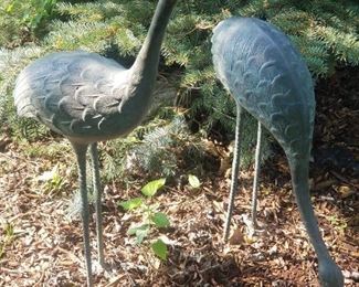 Bronze Pair of Sandhill Cranes Outdoor Garden Statues