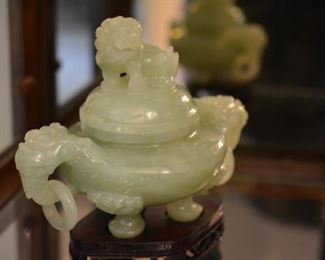 Carved Jade trinket jar with lid