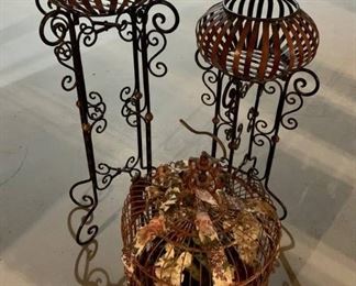 2 Scroll Design Plant Stands with Bird Cage