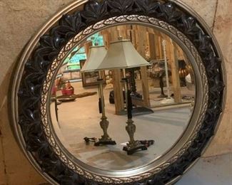 36in Round Black and Silver Wall Mirror