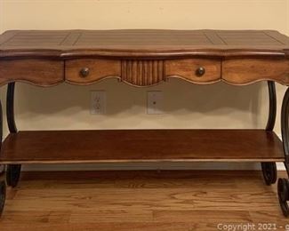 Beautiful Carved Console Table With Metal Edges Feet