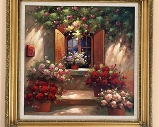 Captivating Window and Roses Framed Canvas