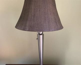 CN Burman Co Silver Table Lamp with Brown Leather Inspired Bell Shade