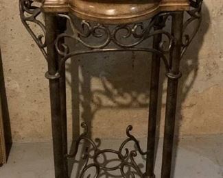 Geometric Plant Stand with Scroll Design on Base