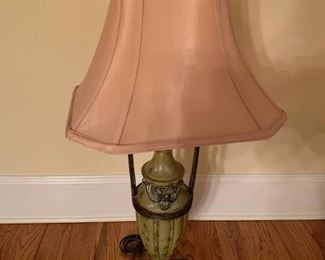 Green Urn Style Table Lamp with Ivory Bell Shade