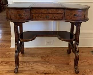 Hand Painted Glass Top Kidney Desk