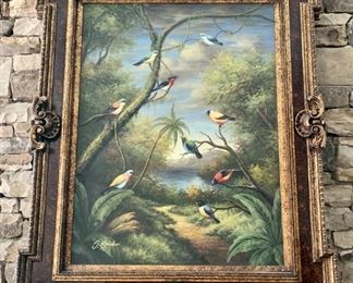 Magnificent Tropical Bird Paradise Painted Framed Canvas