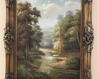 Stunning Framed River Painting on Canvas