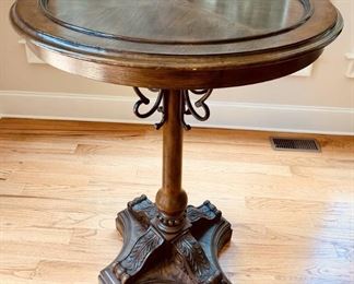 Wood Inlay High Cocktail Pedestal Table