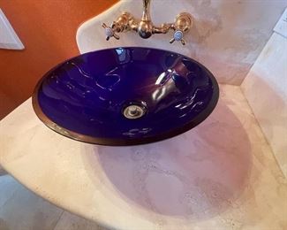16” cobalt sink & white marble counter (faucet not for sale) 