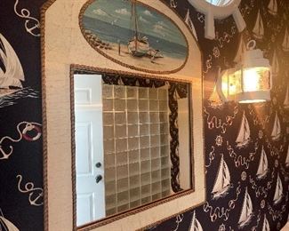 nautical theme mirror & light fixture 