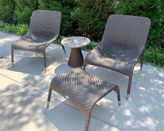 4pc:  two chairs, ottoman, teak top side table