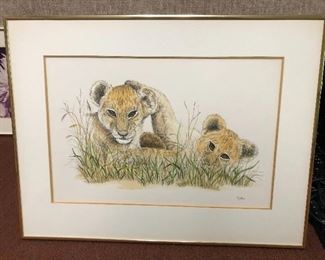 Framed print -- lion cubs.