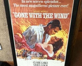 Framed "Gone With the Wind" poster.