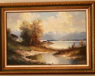 Antique/vintage framed oil painting of Munich area, Germany.  Signed by artist.