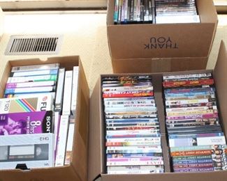 Many DVDs, including numerous classic films and TV series.