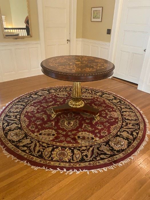 Rug and Maitland Smith wood inlay table