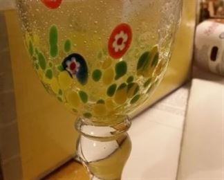 Blown glass murano style millfiori goblets