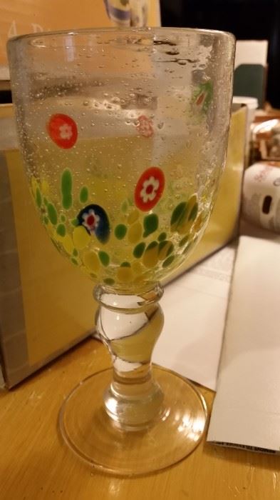 Blown glass murano style millfiori goblets