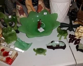 Jadeite bowl and figurines