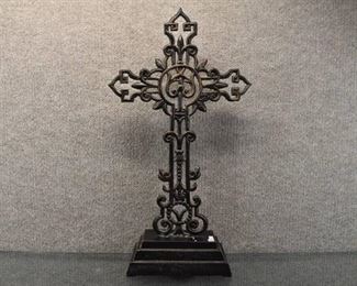 Heavy Cast Metal Black Cross Sculpture | 21.25" x 11.5"