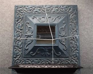 Lot of 5 Pressed Tin Decor Items | 4 Square Ceiling Tile Mirrors and Rectangular Tray | Wall Hangings 18" x 18", Tray 15.5" x 7.25"