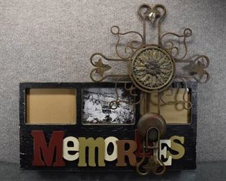 Lot of 2 Wall Hanging Decor | Cross Candle Sconce and "Memories" 3 Picture Frame | Cross 22" x 15.5", Frame 23.5" x 12"