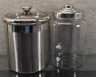 Lot of 2 Cannisters | 1 Metal, 1 Glass | Taller is 10"