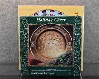 Lot of 2 Collectible Plates in Boxes | Anchor Hocking Holiday Cheer, Save the Children Cake Plate | Holiday plate is 12"