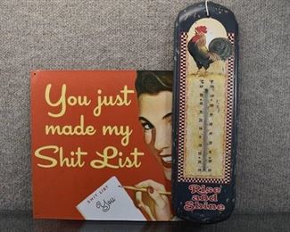 Lot of 2 Wall Hanging Decor | Sign and Thermometer | 15" x 12"